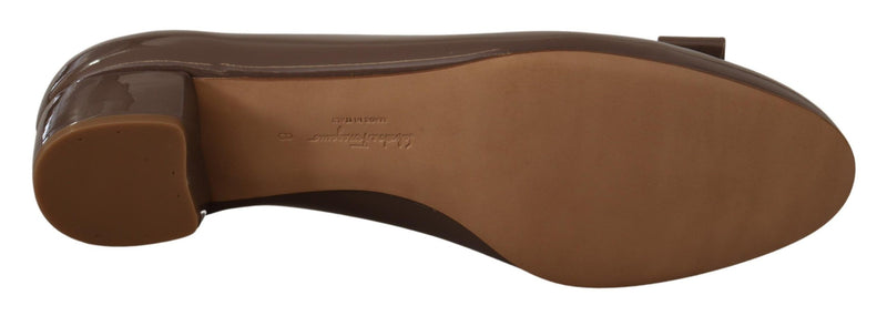 Salvatore Ferragamo Caraway Brown Pumps with Vara Bow