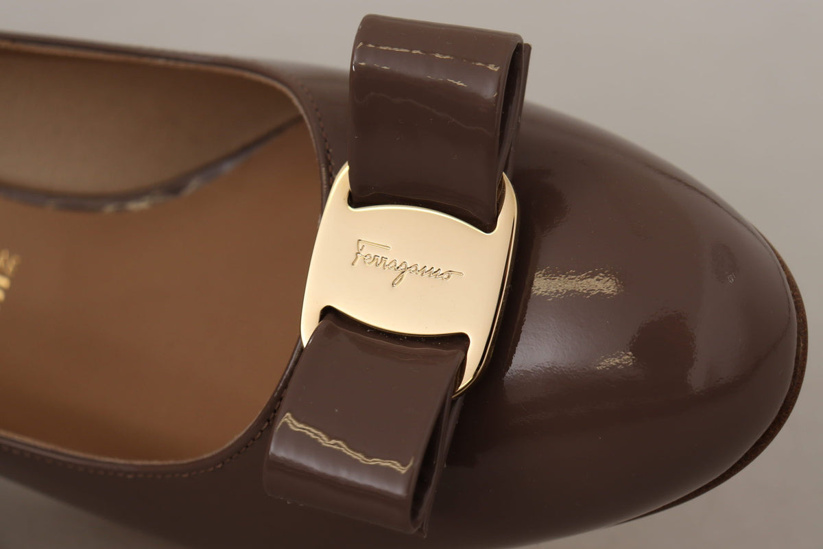 Salvatore Ferragamo Caraway Brown Pumps with Vara Bow