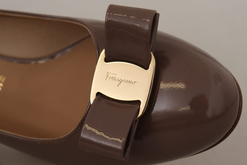 Salvatore Ferragamo Caraway Brown Pumps with Vara Bow