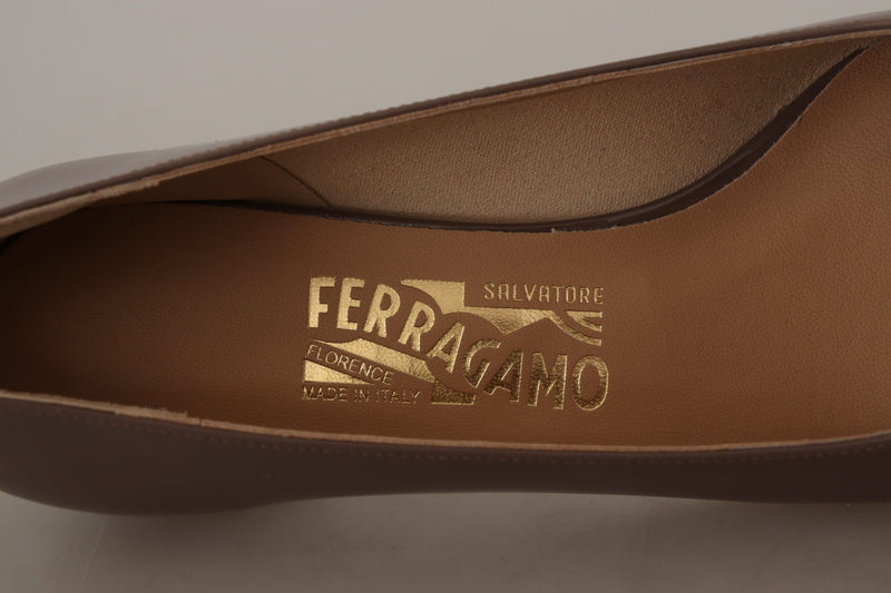 Salvatore Ferragamo Caraway Brown Pumps with Vara Bow