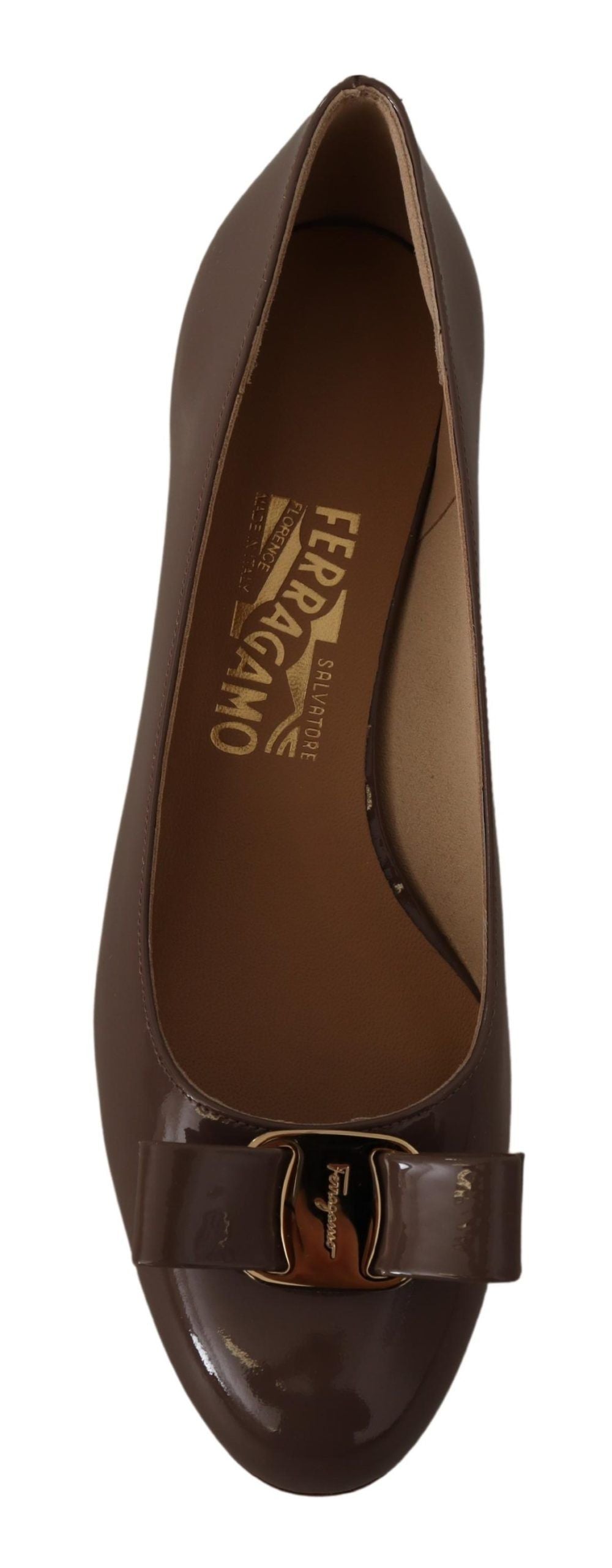 Salvatore Ferragamo Caraway Brown Pumps with Vara Bow