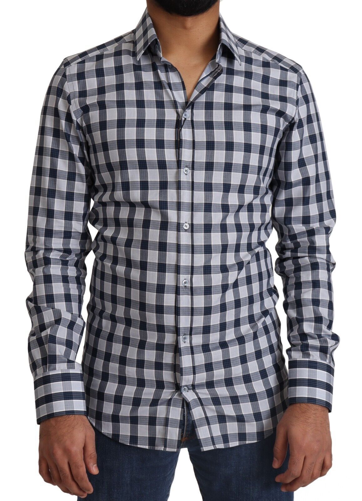 Chemise GOLD à carreaux bleu et blanc en coton, coupe slim, Dolce &amp; Gabbana