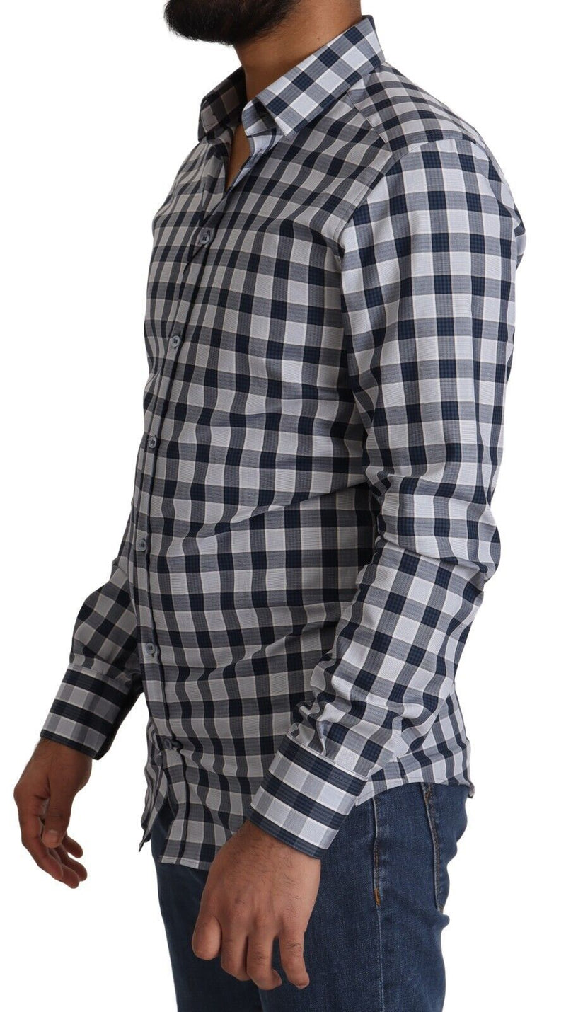Chemise GOLD à carreaux bleu et blanc en coton, coupe slim, Dolce &amp; Gabbana