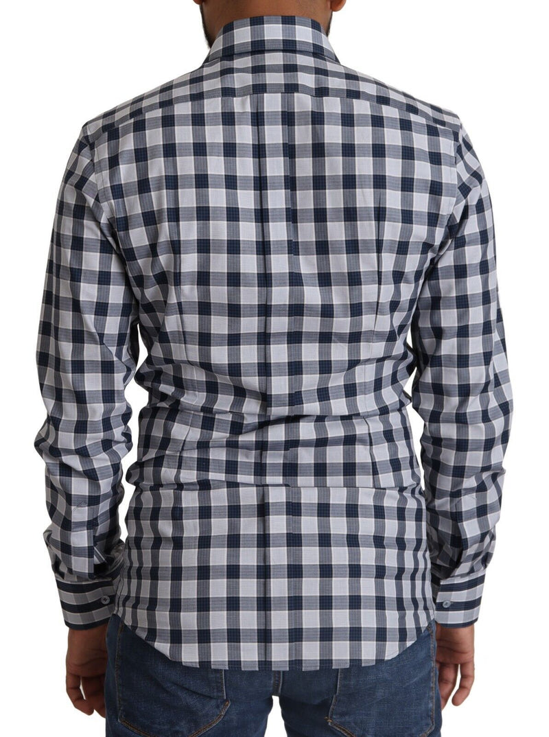 Chemise GOLD à carreaux bleu et blanc en coton, coupe slim, Dolce &amp; Gabbana