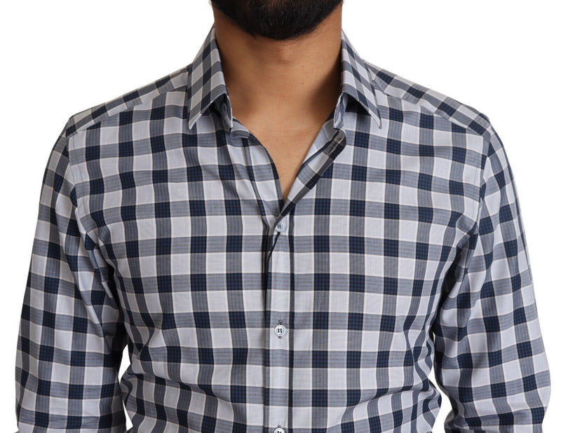 Chemise GOLD à carreaux bleu et blanc en coton, coupe slim, Dolce &amp; Gabbana
