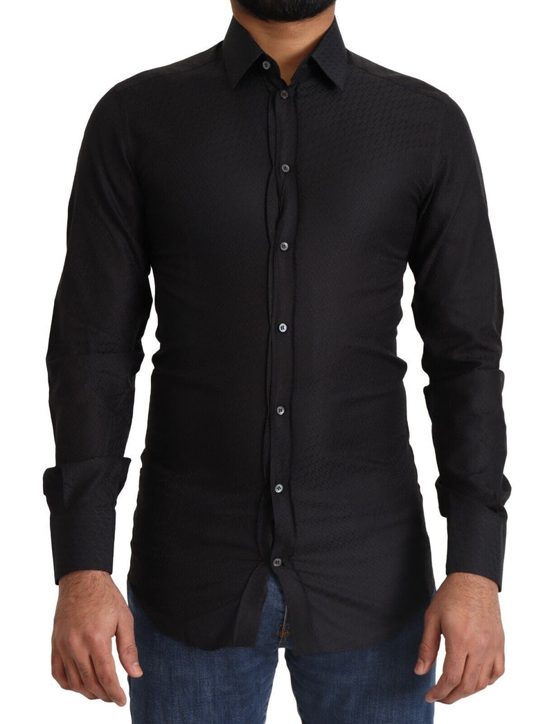 Chemise habillée slim en coton noir et or de Dolce &amp; Gabbana