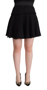 Dolce & Gabbana Jupe Mini A-line en Nylon Noir à Taille Haute