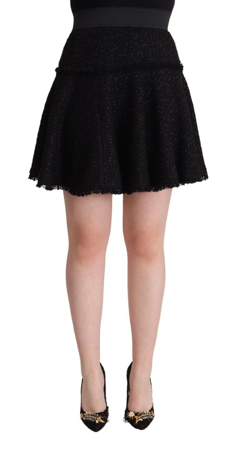 Dolce & Gabbana Jupe Mini A-line en Nylon Noir à Taille Haute