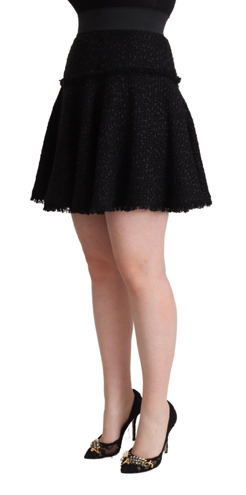 Dolce & Gabbana Jupe Mini A-line en Nylon Noir à Taille Haute