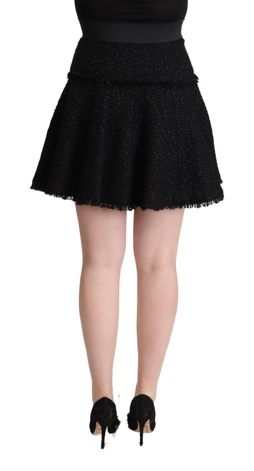 Dolce & Gabbana Jupe Mini A-line en Nylon Noir à Taille Haute