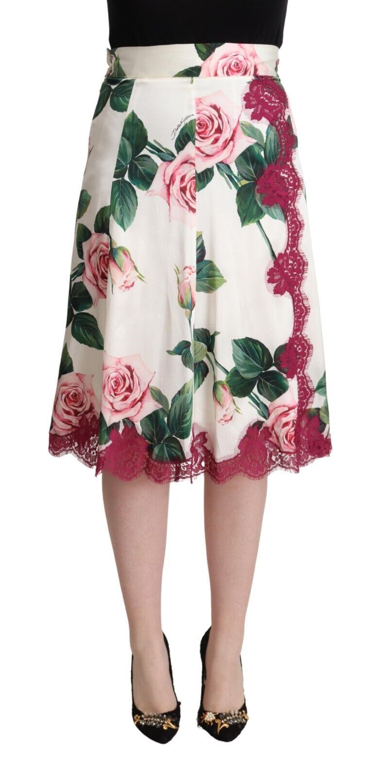 Dolce & Gabbana Jupe Midi A-Line Imprimée Roses Blanches