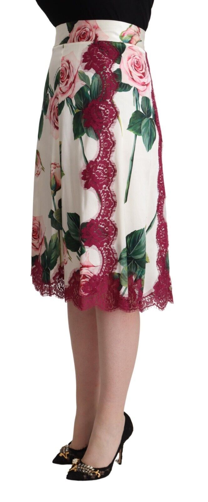 Dolce & Gabbana Jupe Midi A-Line Imprimée Roses Blanches