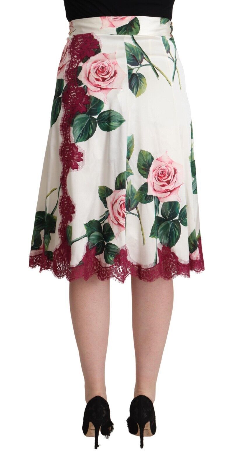 Dolce & Gabbana Jupe Midi A-Line Imprimée Roses Blanches