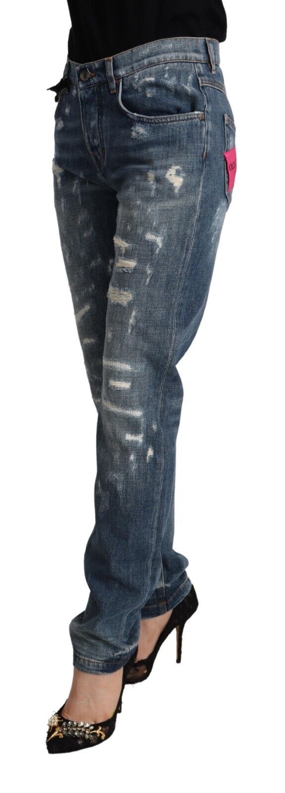 Jeans Skinny Boyfriend Distressés en Denim Bleu Dolce & Gabbana