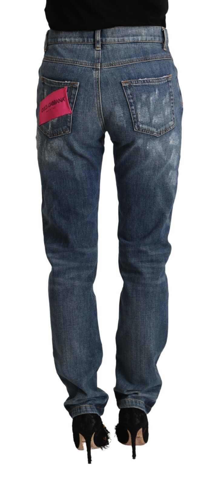 Jeans Skinny Boyfriend Distressés en Denim Bleu Dolce & Gabbana