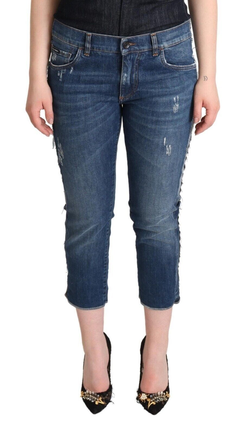 Dolce & Gabbana Jeans Cropped en Denim Bleu Logo
