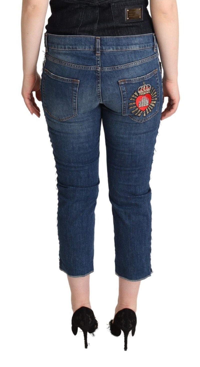 Dolce & Gabbana Jeans Cropped en Denim Bleu Logo