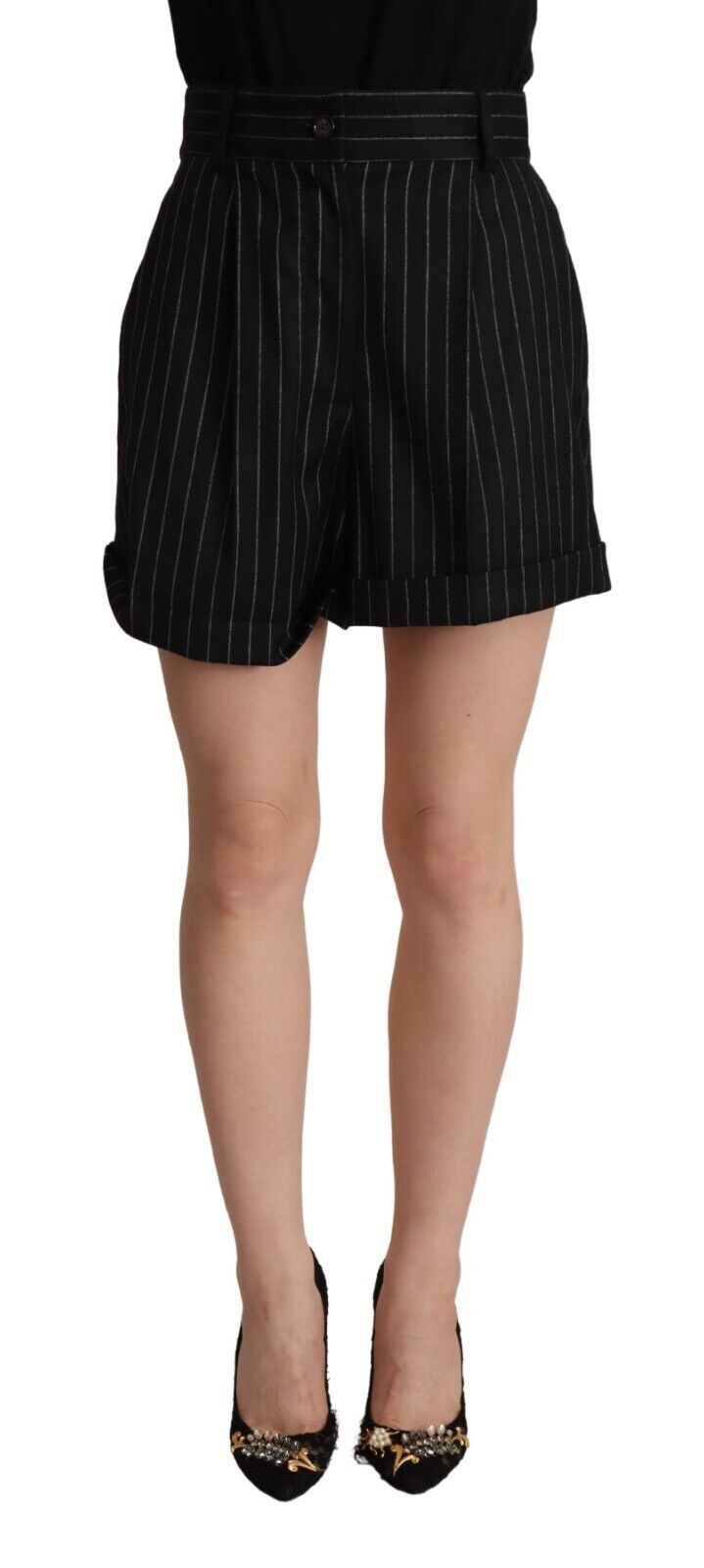 Dolce & Gabbana Bermuda Shorts en Laine à Rayures Noires