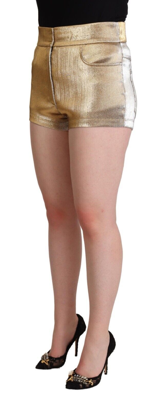 Dolce & Gabbana Metallic Gold Cotton Mid Waist Hot Pants