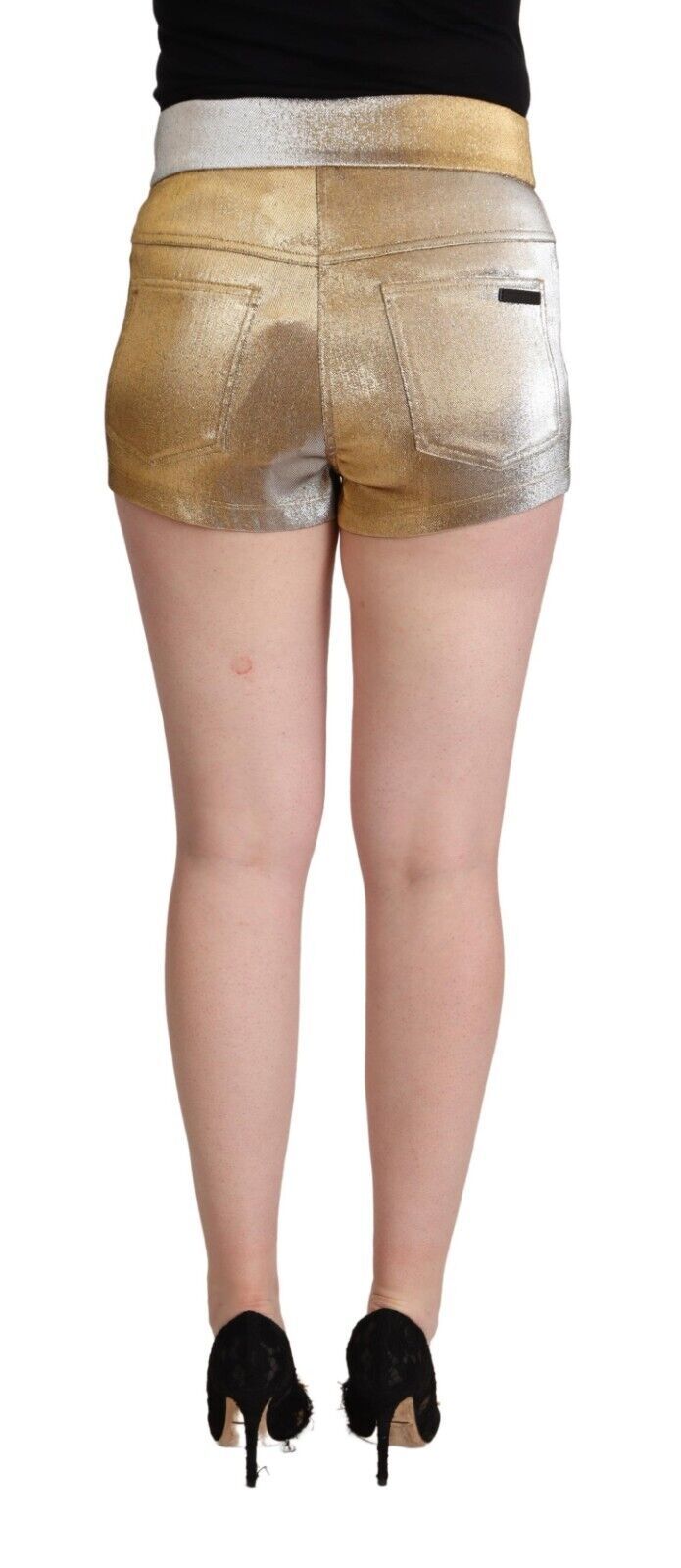 Dolce & Gabbana Metallic Gold Cotton Mid Waist Hot Pants