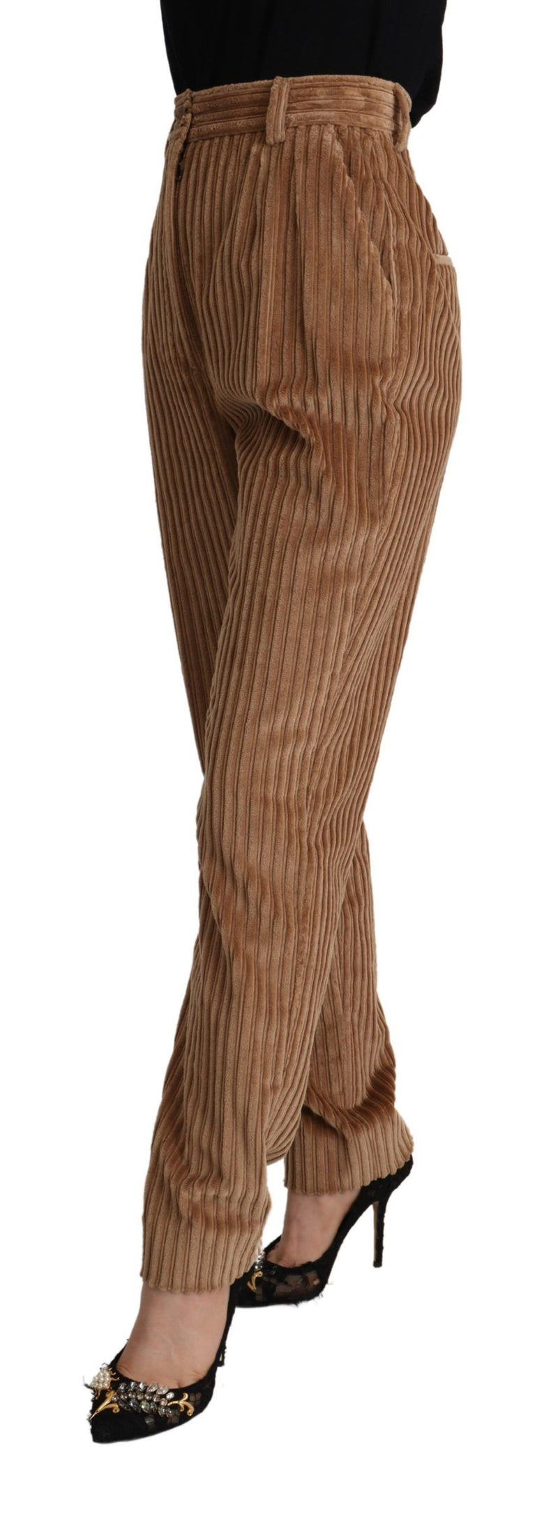 Dolce & Gabbana Pantalon Tapered en Velours Côtelé Marron