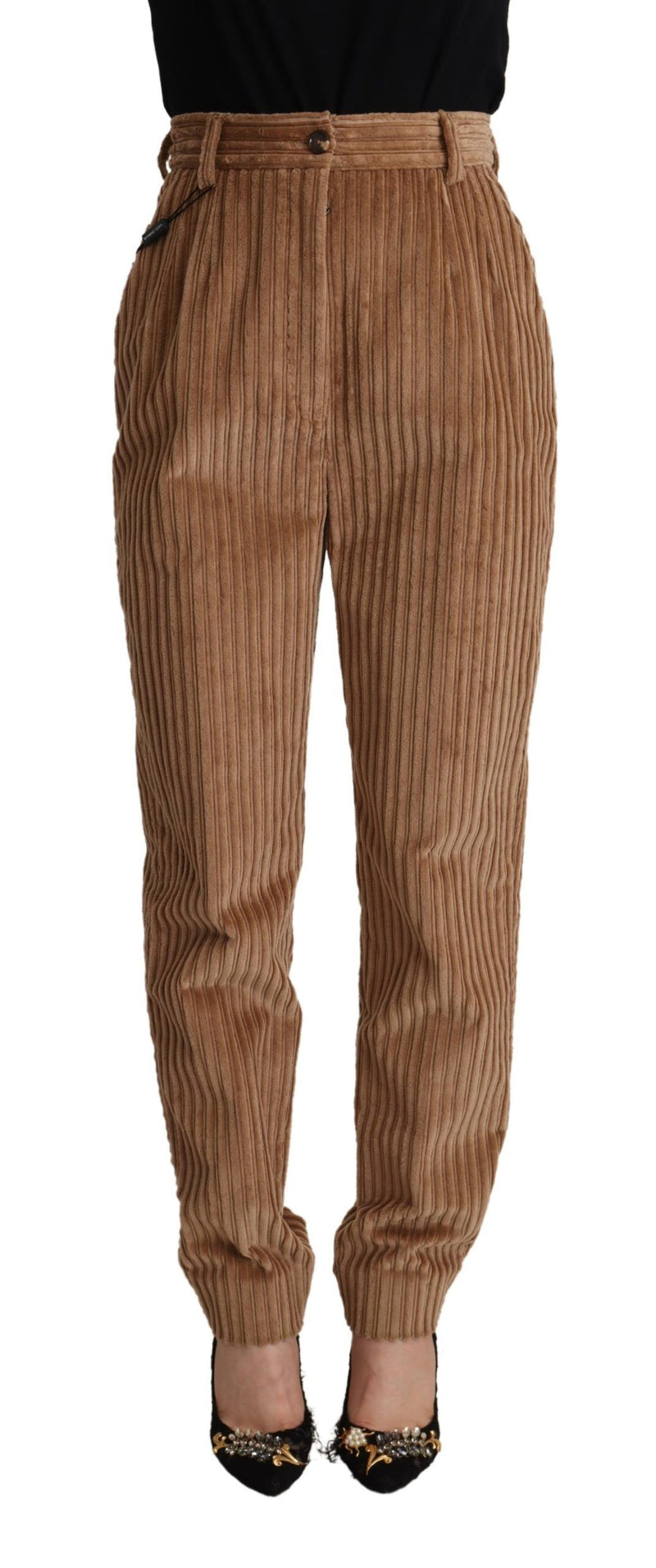 Dolce & Gabbana Pantalon Tapered en Velours Côtelé Marron