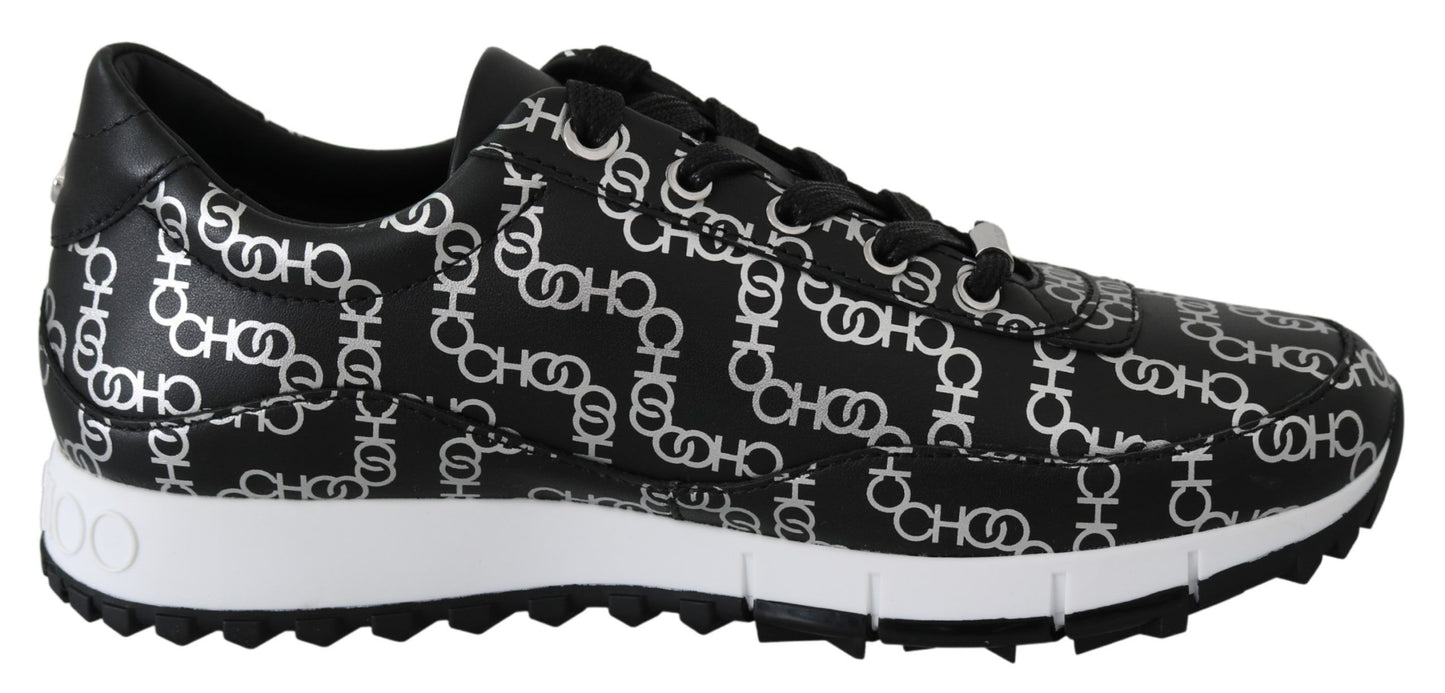 Jimmy Choo Elegante Zwarte &amp; Zilveren Lederen Sneakers