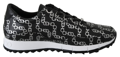 Jimmy Choo Elegante Zwarte &amp; Zilveren Lederen Sneakers