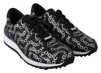 Jimmy Choo Elegante Zwarte &amp; Zilveren Lederen Sneakers