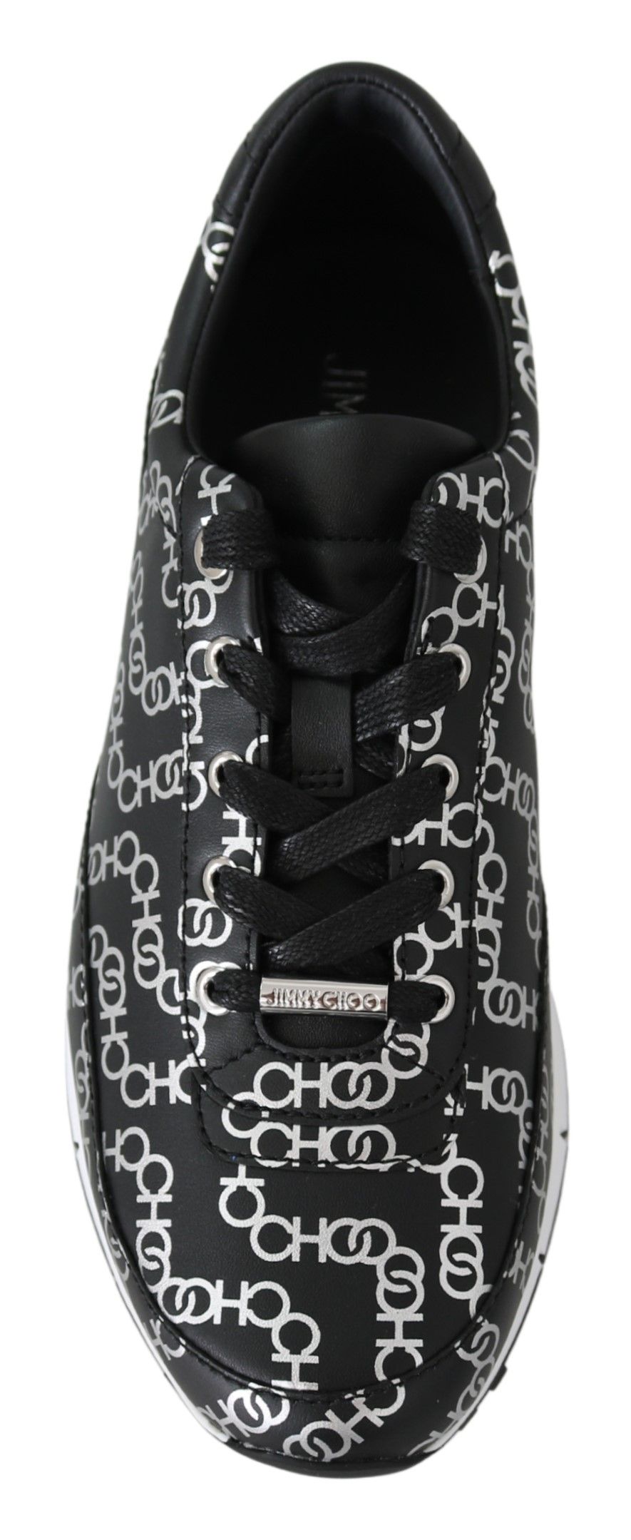 Jimmy Choo Elegante Zwarte &amp; Zilveren Lederen Sneakers