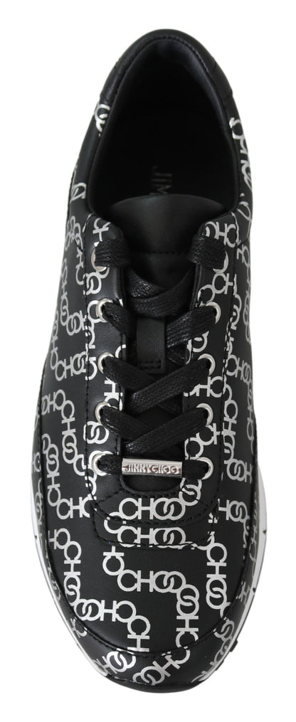 Jimmy Choo Elegante Zwarte &amp; Zilveren Lederen Sneakers