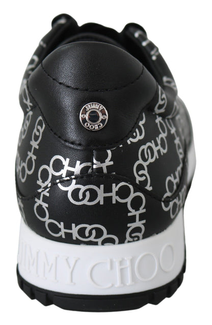 Jimmy Choo Elegante Zwarte &amp; Zilveren Lederen Sneakers