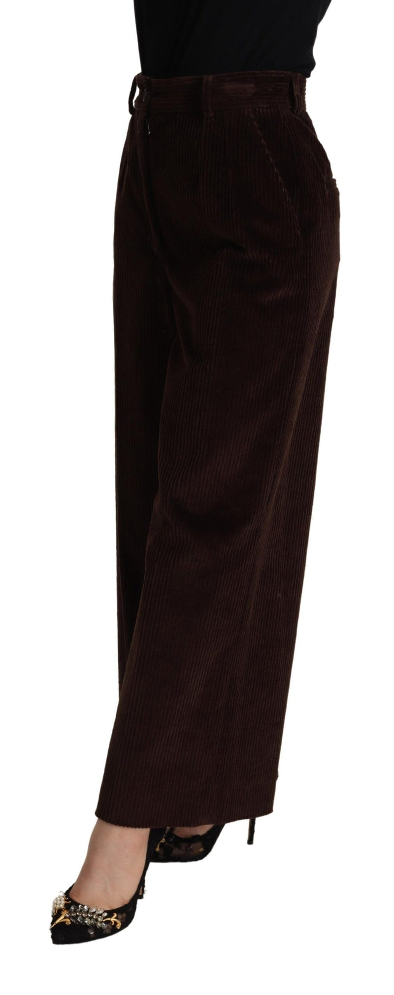 Dolce & Gabbana Pantalon Large Taille Haute Noir en Coton