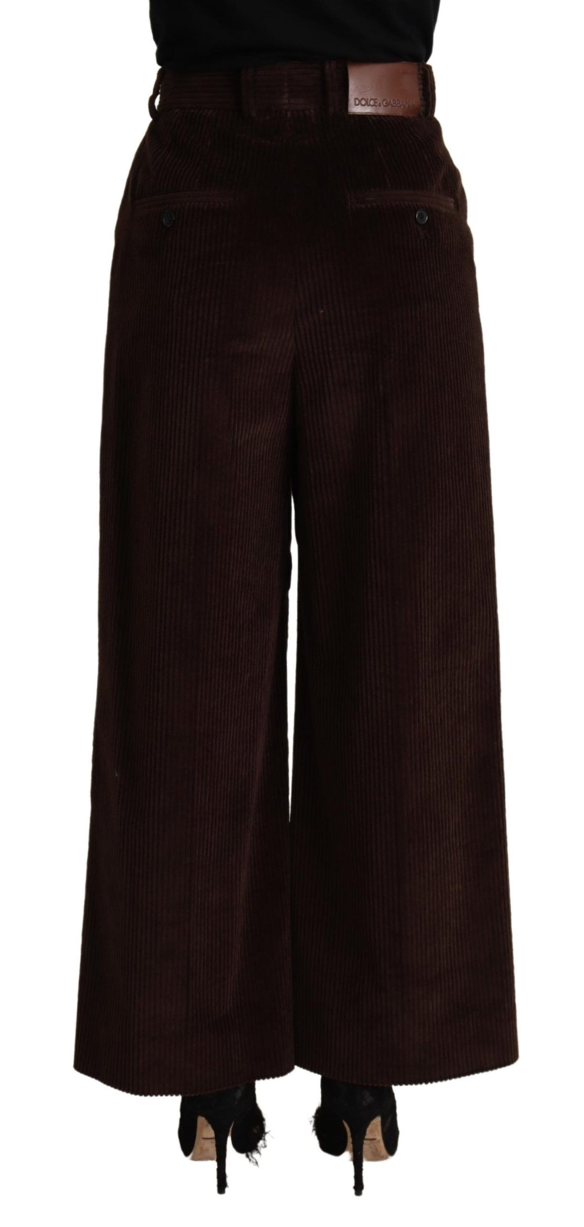 Dolce & Gabbana Pantalon Large Taille Haute Noir en Coton
