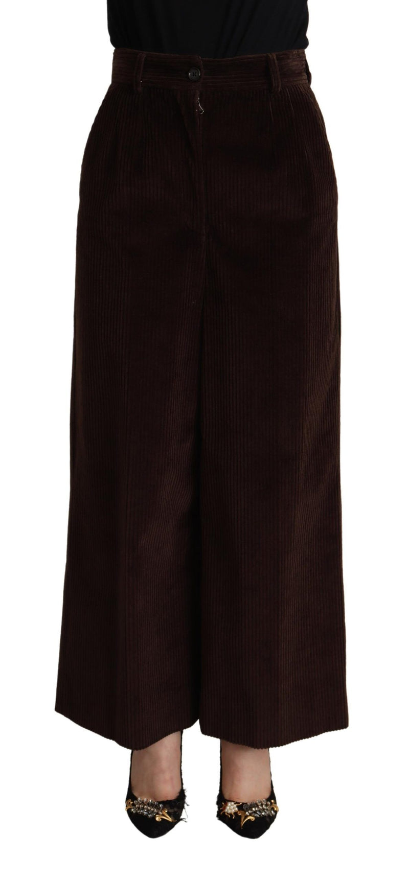 Dolce & Gabbana Pantalon Large Taille Haute Noir en Coton