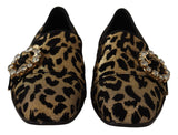 Dolce & Gabbana Gold Leopard Print Crystals Loafers