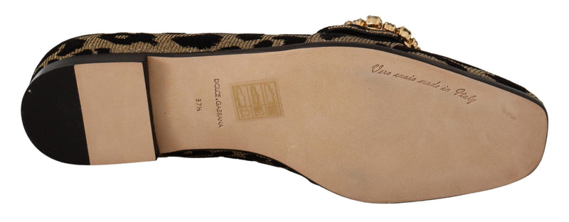 Dolce & Gabbana Gold Leopard Print Crystals Loafers