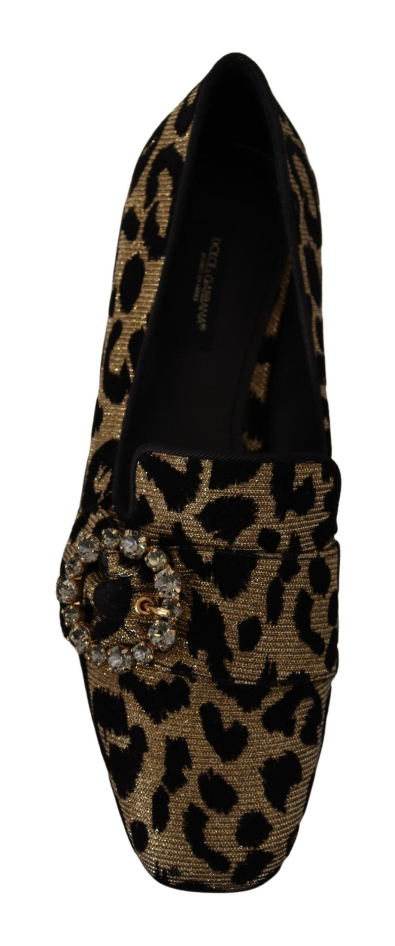Dolce & Gabbana Gold Leopard Print Crystals Loafers