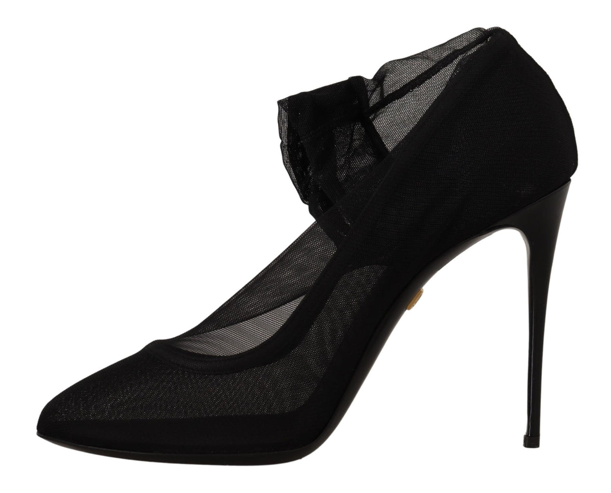 Dolce & Gabbana Black Tulle Stretch Boots Pumps Shoes