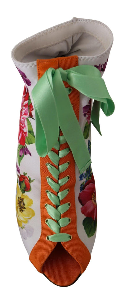 Bottines en jersey blanc extensible Dolce & Gabbana, talons ouverts.