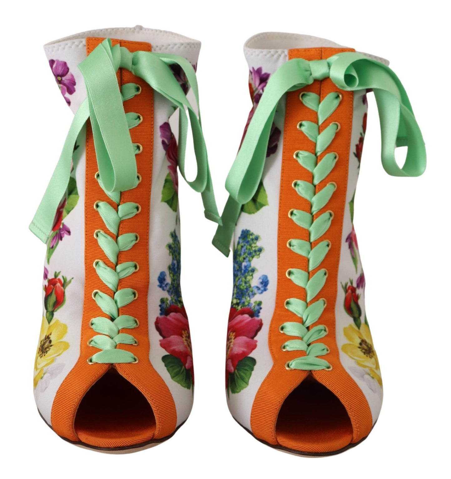 Bottines en jersey blanc extensible Dolce & Gabbana, talons ouverts.