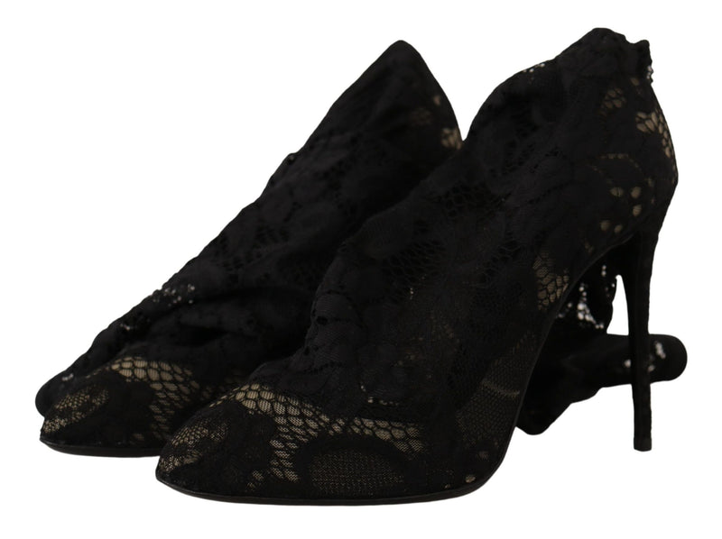 Dolce & Gabbana Black Stretch Socks Taormina Lace Boots