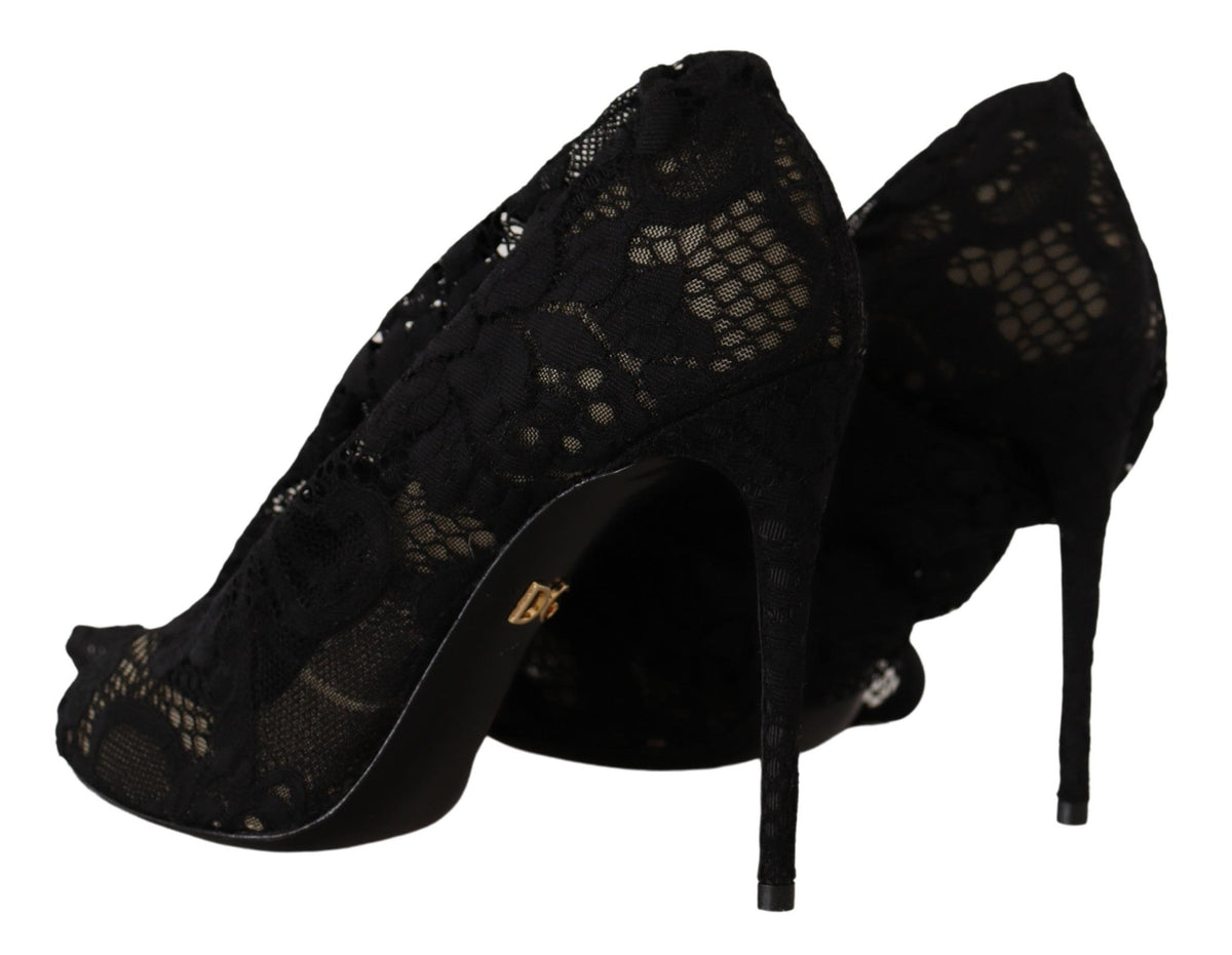 Dolce & Gabbana Black Stretch Socks Taormina Lace Boots