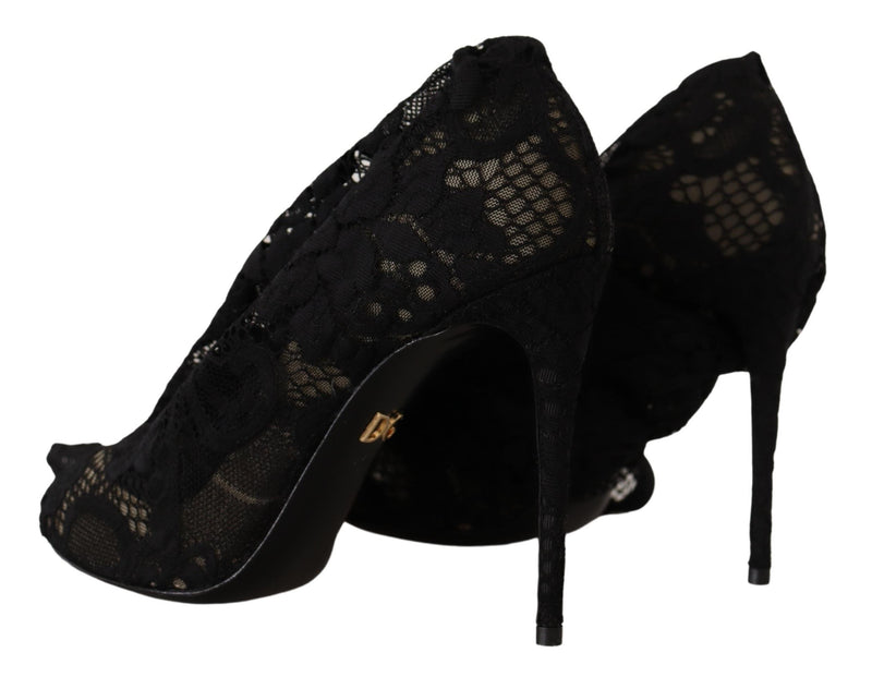 Dolce & Gabbana Black Stretch Socks Taormina Lace Boots