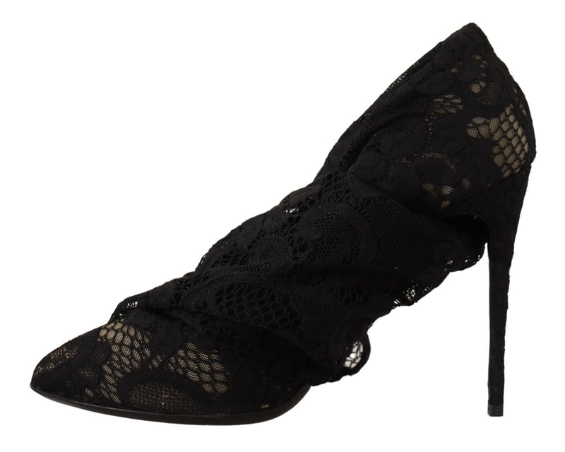 Dolce & Gabbana Black Stretch Socks Taormina Lace Boots
