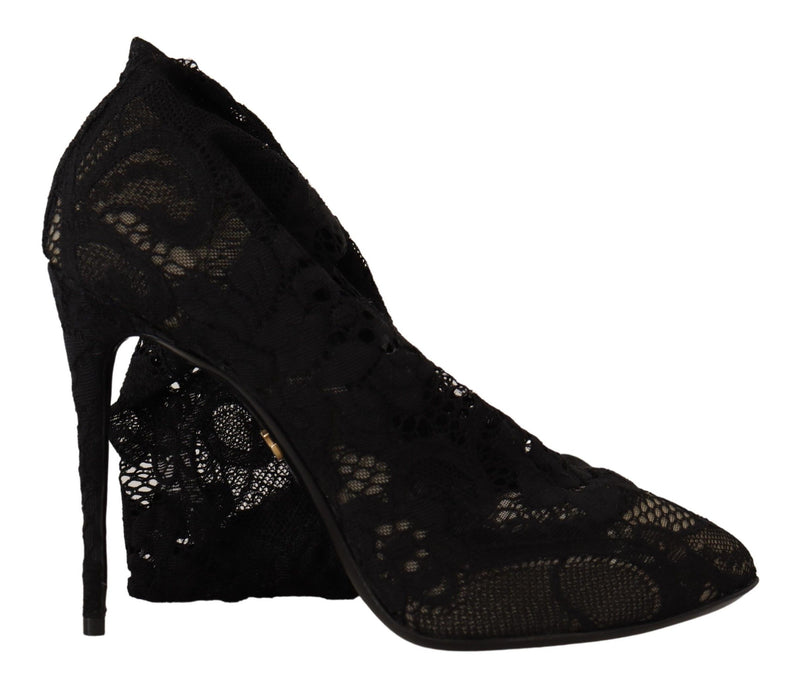 Dolce & Gabbana Black Stretch Socks Taormina Lace Boots