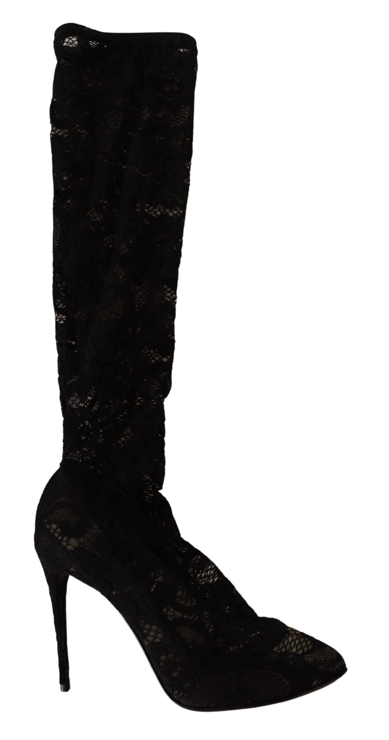 Dolce & Gabbana Black Stretch Socks Taormina Lace Boots