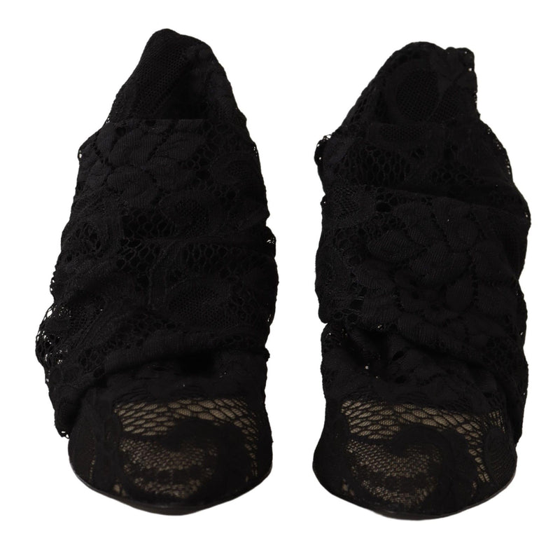 Dolce & Gabbana Black Stretch Socks Taormina Lace Boots