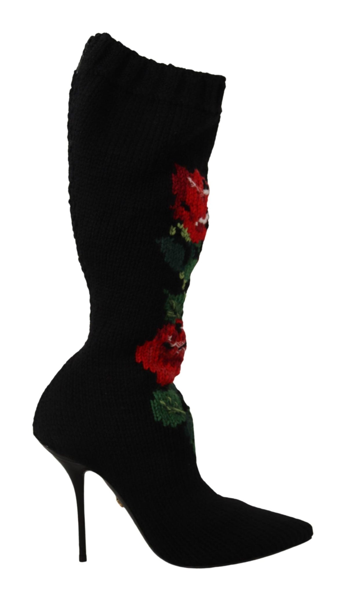 Dolce & Gabbana Black Stretch Socks Booties with Red Roses
