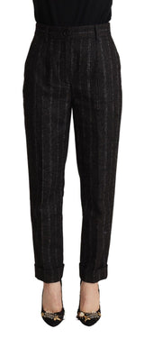 Dolce & Gabbana Pantalons Tapered Rayés Taille Haute Noirs